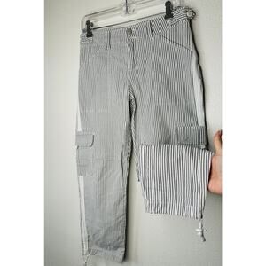 Sanctuary White & Gray Striped Cropped Utility Trouser Pant Cinched Ankle 27